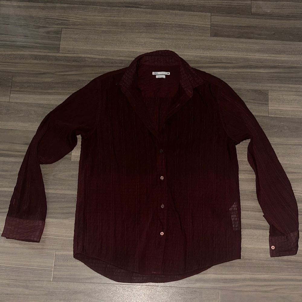 Zara Deep Red Textured Shirt